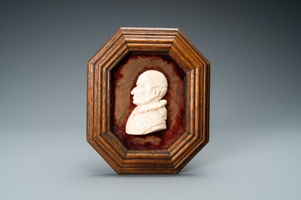 An Italian ivory profile bust of a pope, Rome, 19th C.