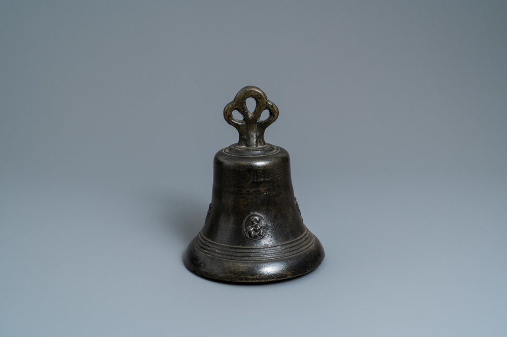 A bronze bell with applied figures of saints, North of France, 16th C.