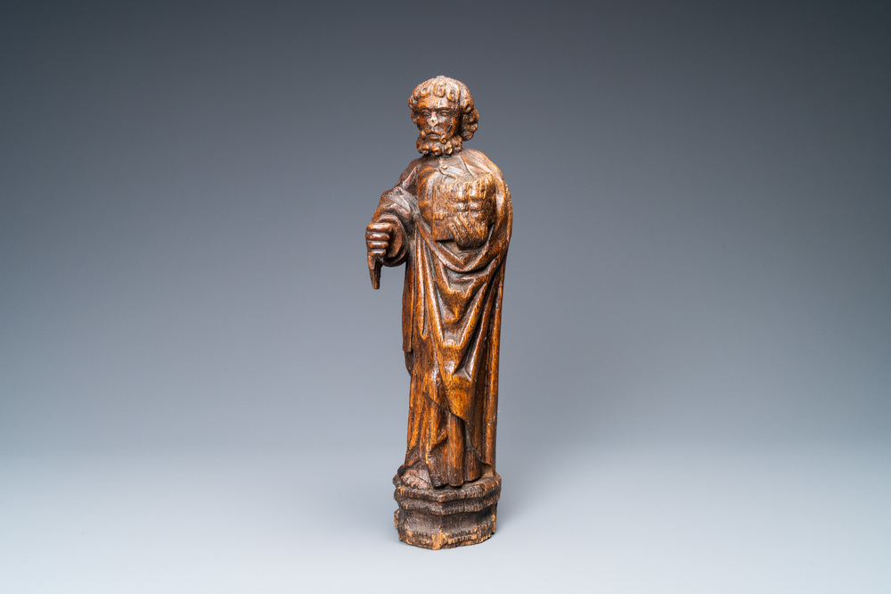 An oak figure of Peter the Apostle, Rhine Valley, Germany, 15th C.