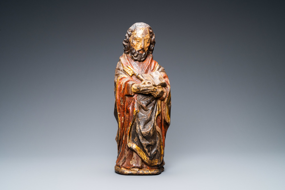 A polychromed wooden figure of Saint-Peter, France, 16th C.