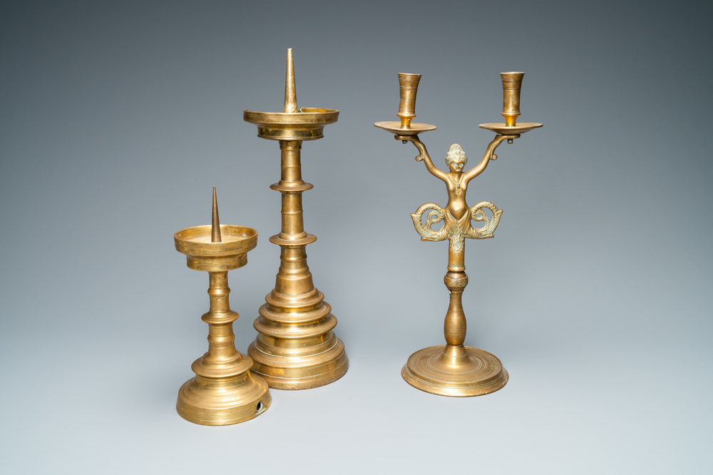 Three bronze candlesticks, Flanders and Germany, 16th C.