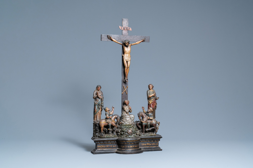 Een gepolychromeerde houten kruisigingsgroep, Noord-Itali&euml;, 16e eeuw