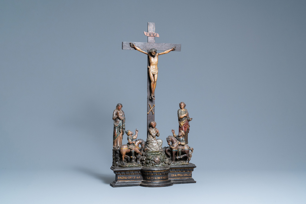 A polychromed wooden crucifixion group, Northern Italy, 16th C.