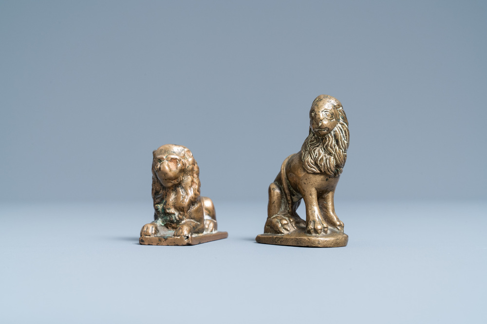 Two small bronze models of lions, 16th C.