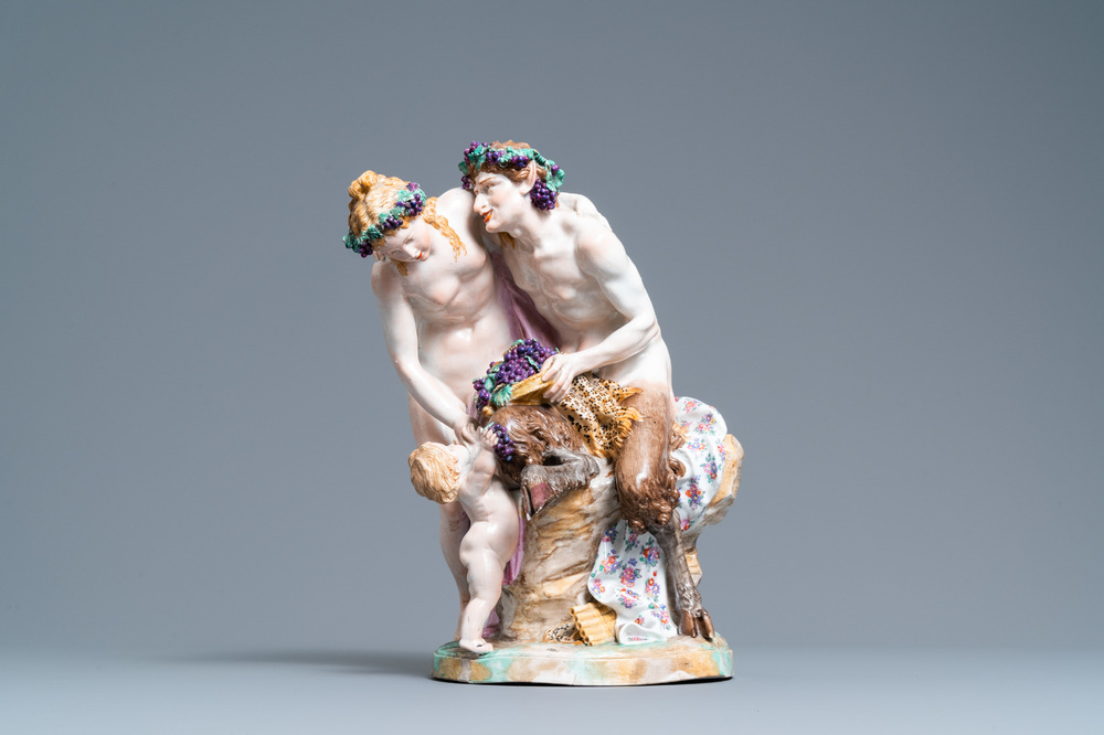 Un grand groupe en porcelaine dans le style de Meissen repr&eacute;sentant Bacchus, fin du 19&egrave;me