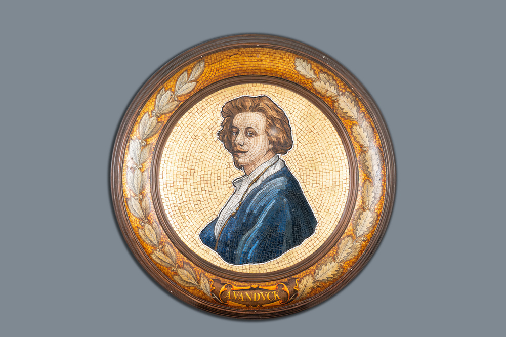 Een glasmoza&iuml;ek naar het zelfportret van van Dyck, toegeschreven aan G. vd Laan, ca. 1900