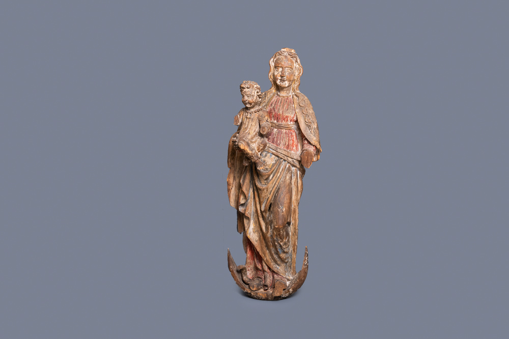 Une grande statue d'une Vierge &agrave; l&rsquo;Enfant en tilleul sculpt&eacute; et polychrom&eacute;, Allemagne, 15&egrave;me