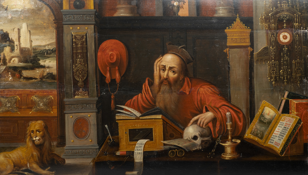 Flemish school, follower of Joos van Cleve (ca. 1485-1540), oil on panel, 16/17th C.: Hieronymus in his study