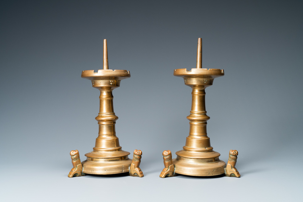 Sold at Auction: A Pair of Miniature Brass Pricket Candlesticks