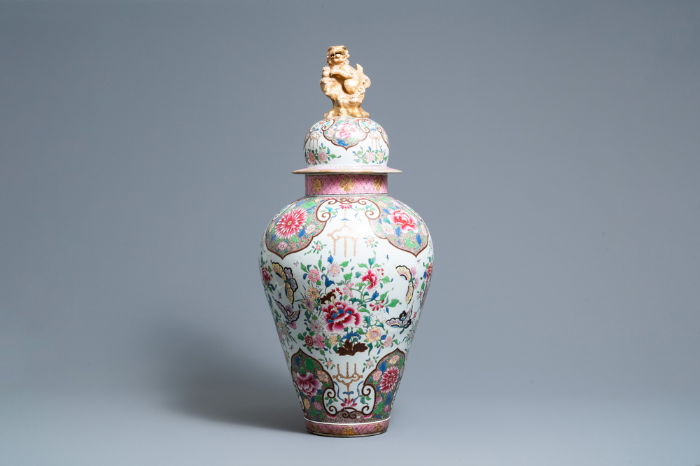 A large famille rose-style vase and cover, Samson, France, 19th C.