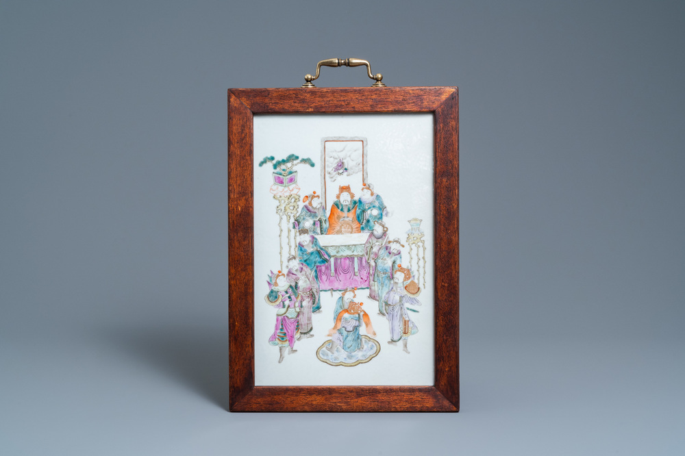 A Chinese famille rose plaque, 19th C.