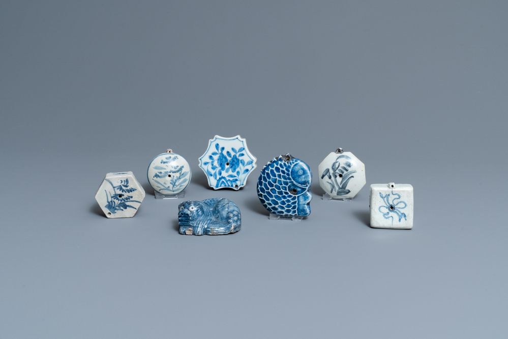 Zeven Koreaanse blauw-witte waterdruppelaars, 18/19e eeuw