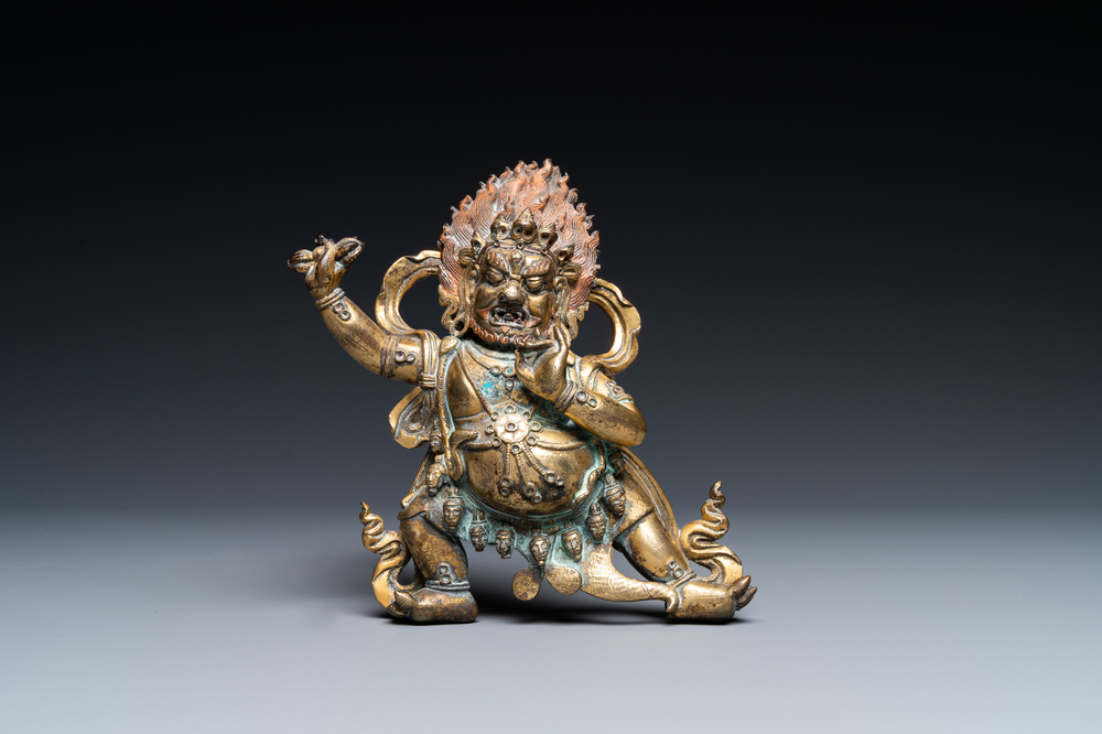 A Chinese gilt bronze 'Mahakala' figure, 18th C.