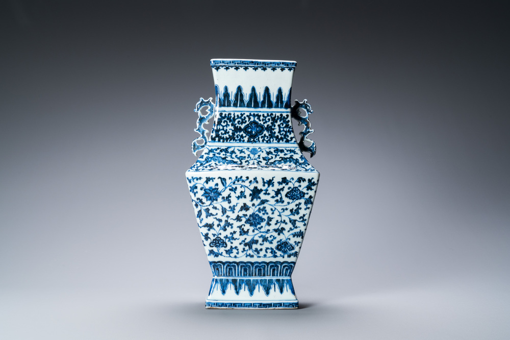 A Chinese blue and white vase with floral scrolls, Qianlong