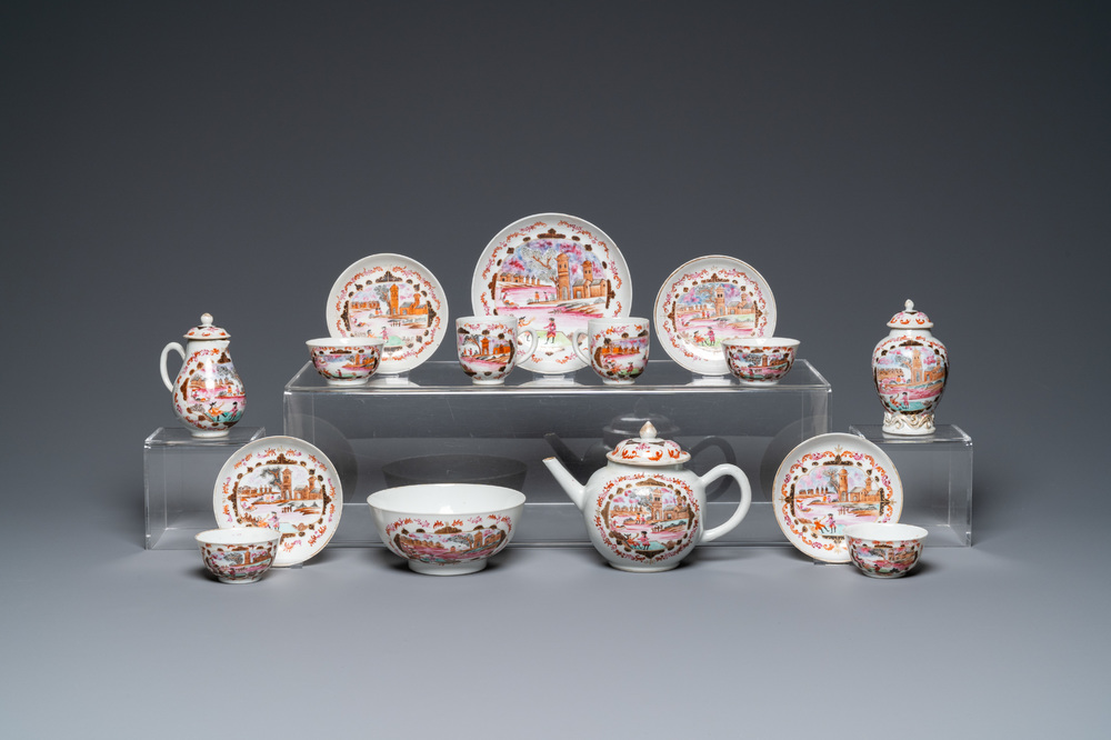 A Chinese famille rose 15-piece 'Peter the Great' tea service, Qianlong