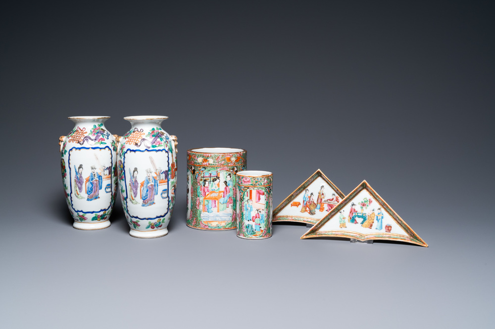 Six Chinese Canton famille rose wares, 19th C.