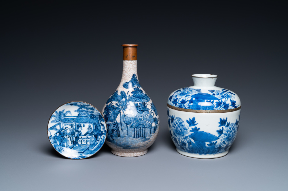 Three Chinese blue and white porcelain wares for the Thai market, 19th C.