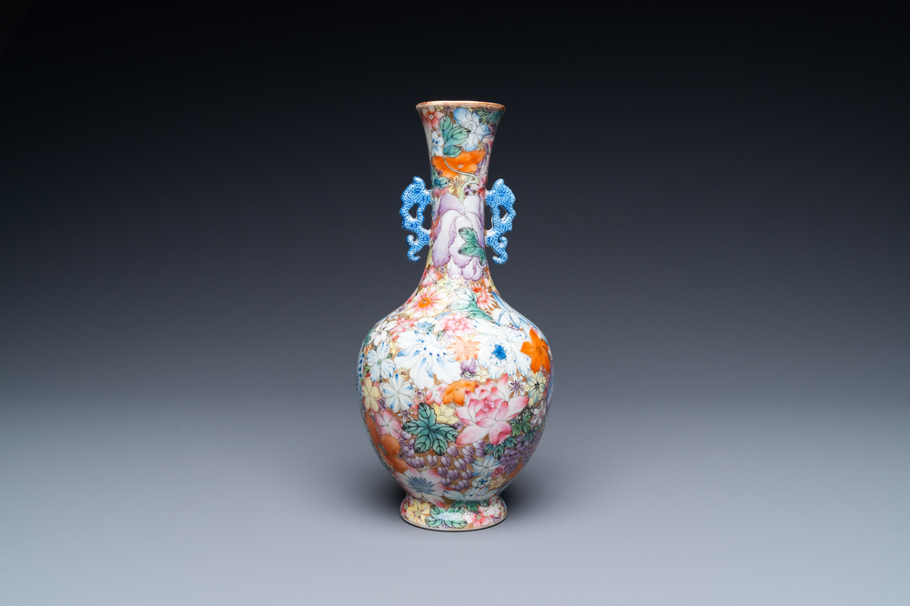 A Chinese famille rose 'millefleurs' vase, Qianlong mark, Republic