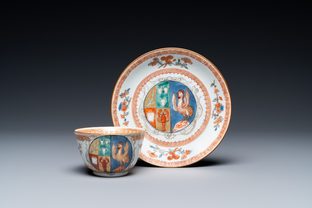 A Chinese verte-Imari cup and saucer for the Dutch market, Kangxi