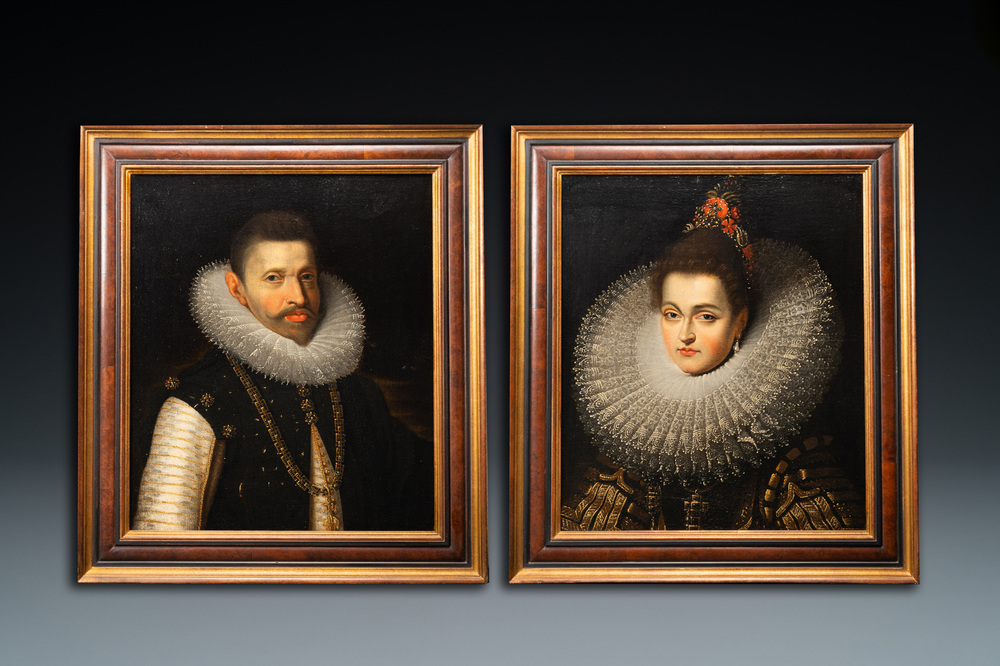Justus Sustermans (1597-1681), attribu&eacute; &agrave;: Une paire de portraits des archiducs Albert et Isabelle, huile sur toile, 1&egrave;re moiti&eacute; du 17&egrave;me