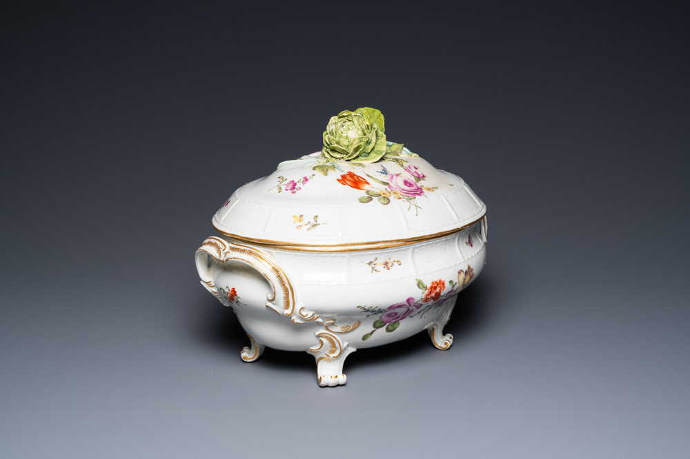 A German polychrome porcelain tureen and cover with floral design, Ludwigsburg, 18th C.