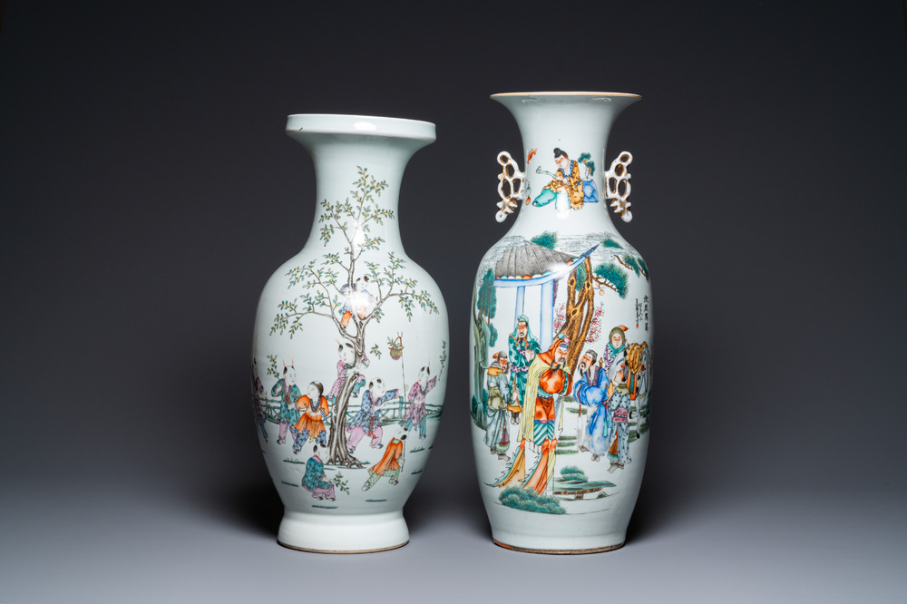 Deux vases en porcelaine de Chine famille rose, 19&egrave;me