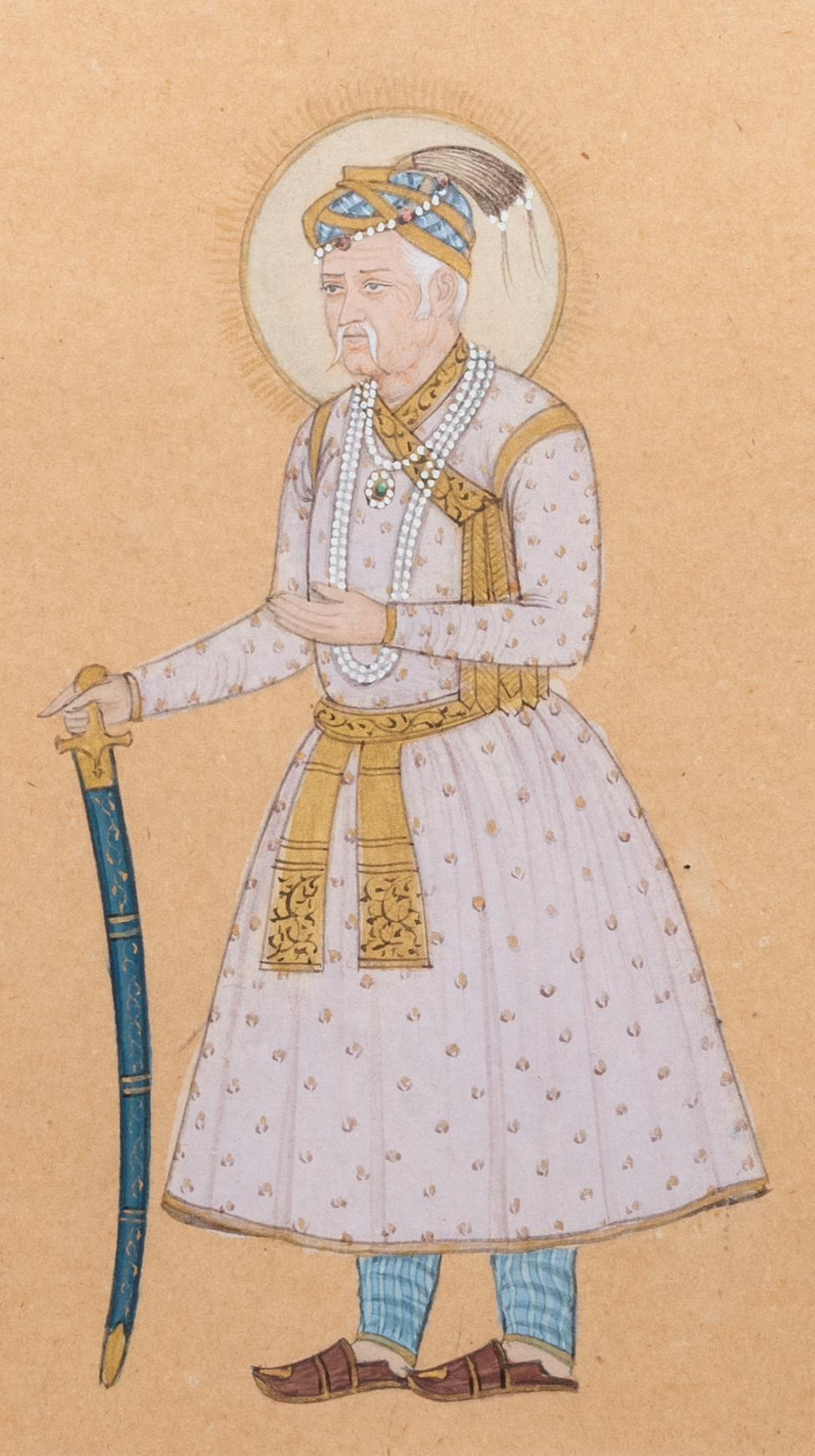 Indian school miniature: 'Portrait of an emperor', ink and colour on paper, 19th C.