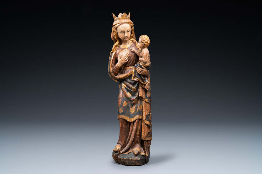 A large polychromed wooden Madonna and Child, Germany, 16th C.