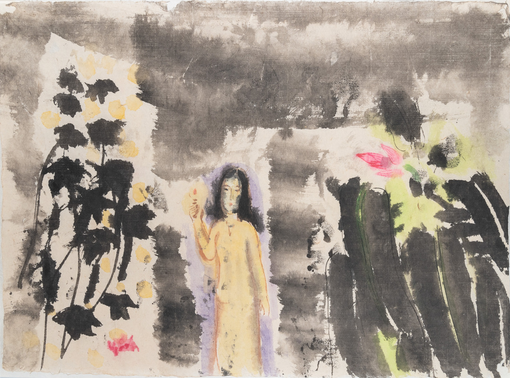 Ly Truc Son (Vietnam, 1949-): 'Woman with a candle', watercolour on paper, ca. 1989