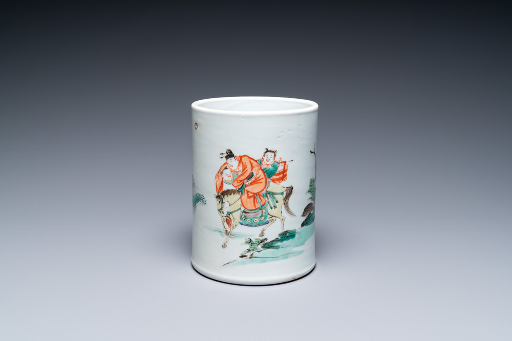 A Chinese famille verte brush pot, Kangxi