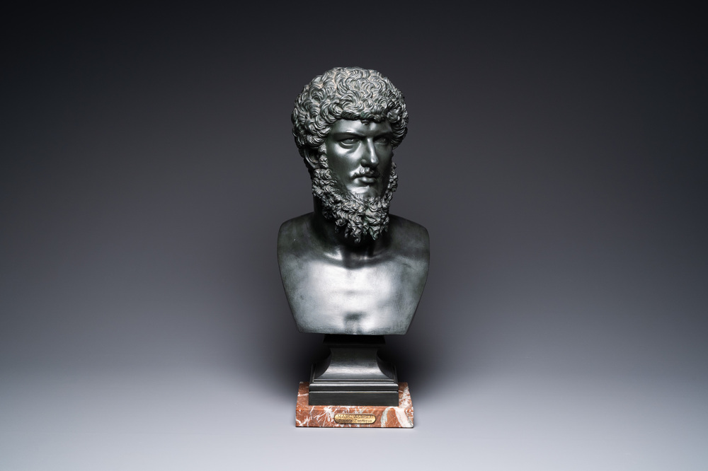 A bronze bust of Marcus Aurelius after the antique, 19th C.