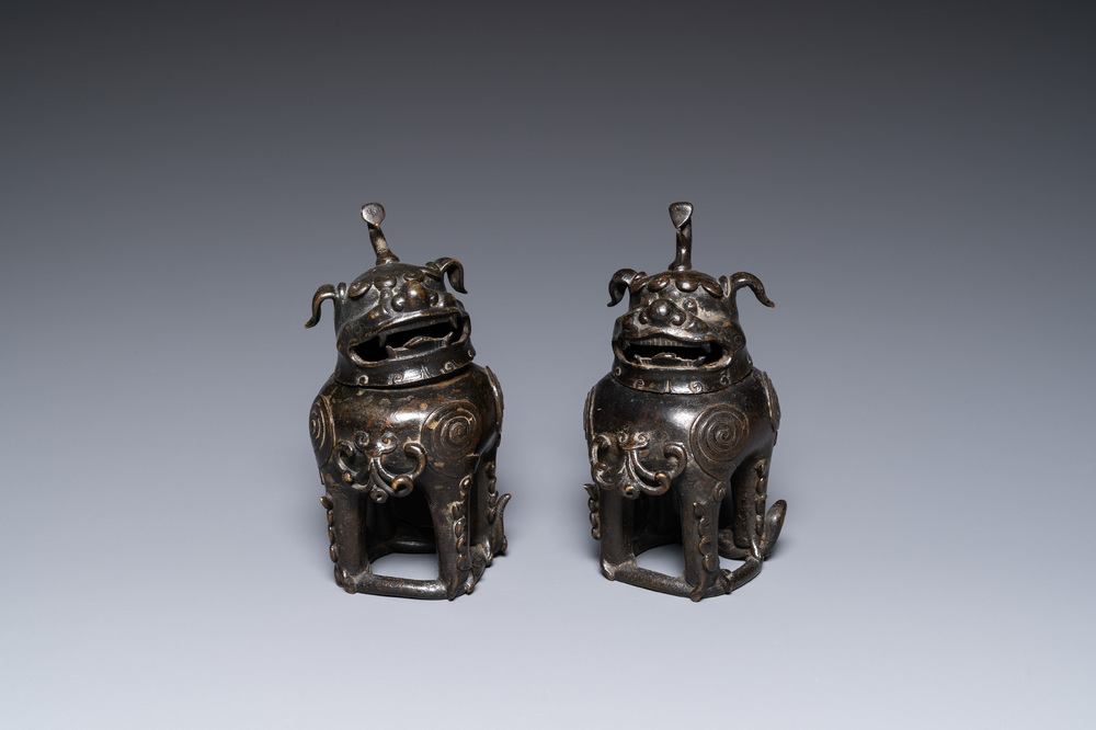 A pair of Chinese gilt-lacquered bronze 'luduan' censers, Ming