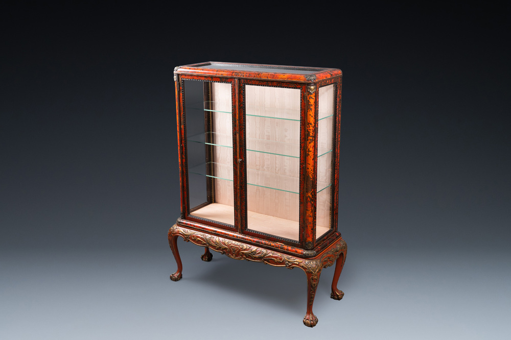 A tortoise veneer display cabinet on painted wooden stand, Maison Franck, Antwerp, ca. 1900