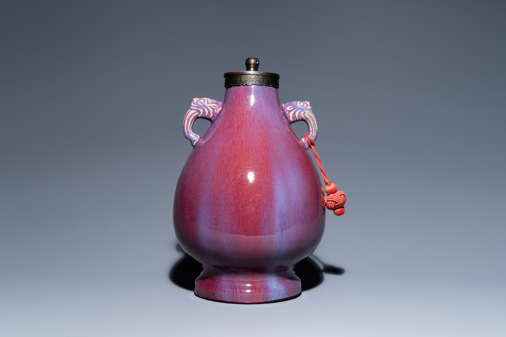 A Chinese lamp-mounted flamb&eacute;-glazed vase, Qianlong