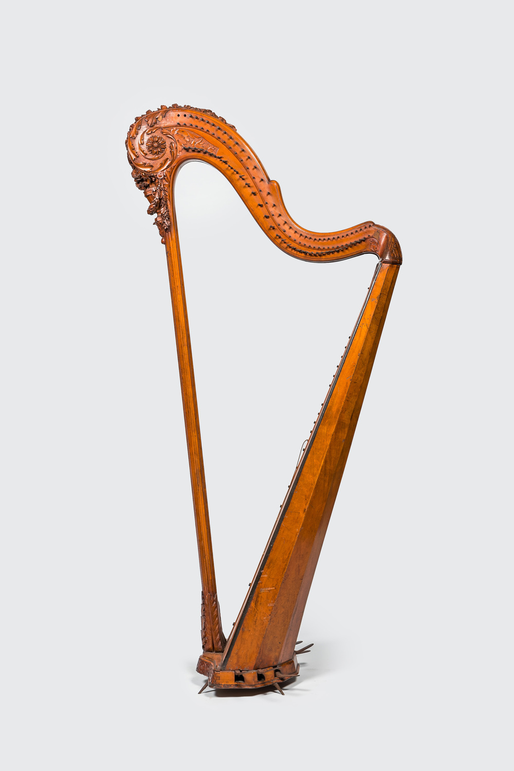 A carved wooden pedal harp, probably France, 19th C.