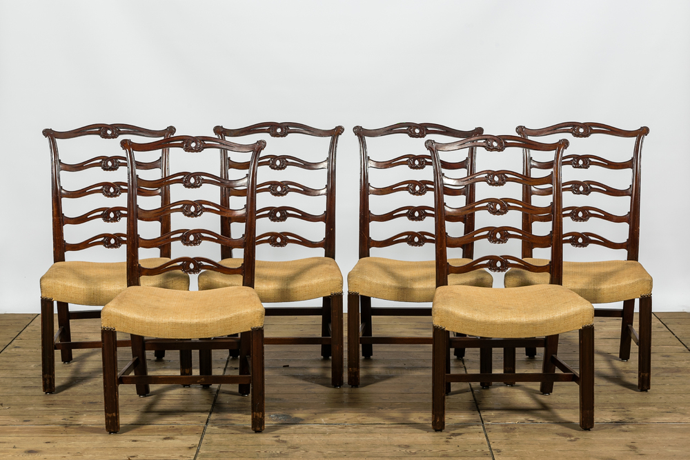 Six English mahogany chairs, 19th C.