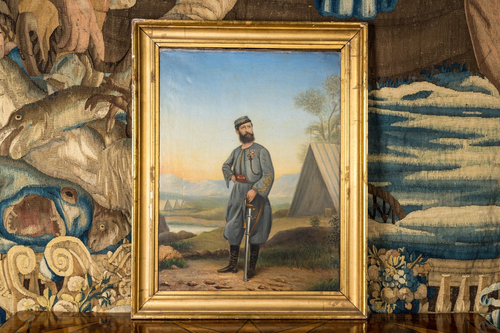 Oswald Marie (19e eeuw): Pauselijke zoeaaf, olie op doek, gedateerd 1874