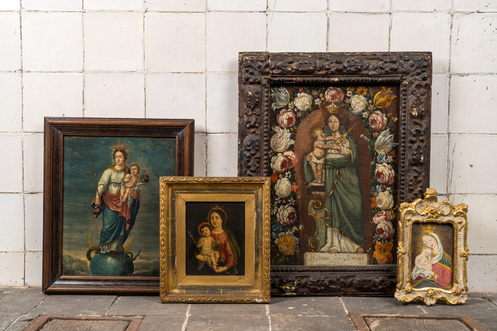Quatre tableaux figurant la Vierge &agrave; l'Enfant, 18/19&egrave;me
