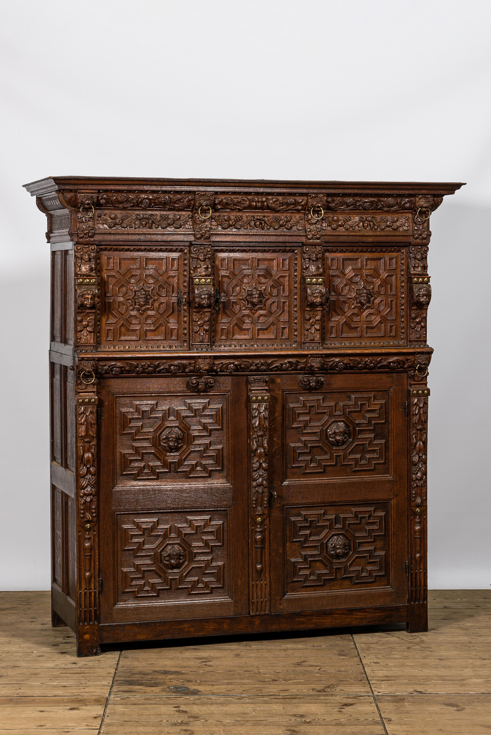 A Flemish wooden renaissance five-door cupboard, 17th C.