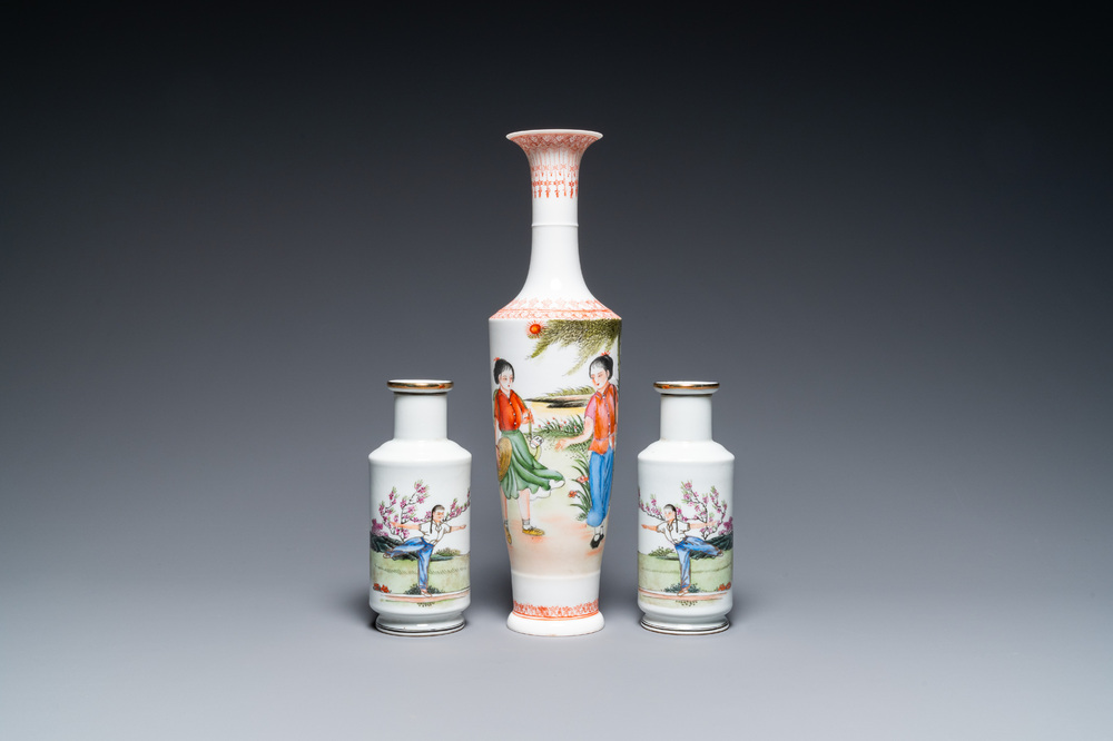 Three Chinese vases with Cultural Revolution design, one dated 1972