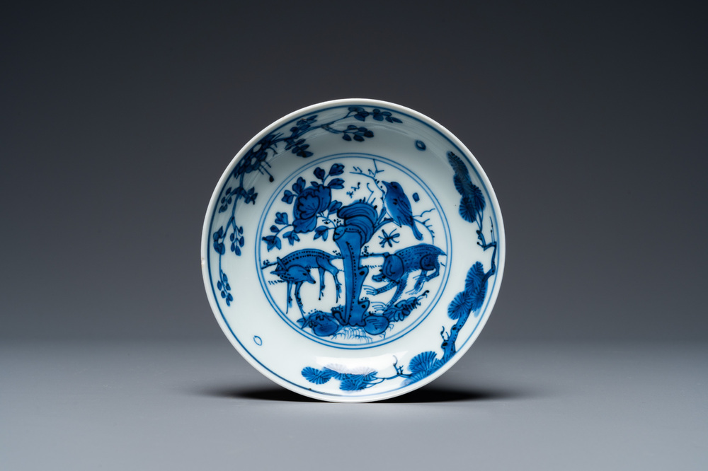 A Chinese blue and white 'monkey, deer and bird' plate, Xuande 