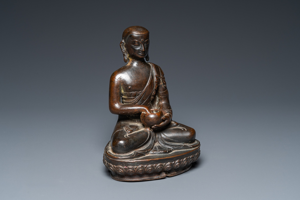 A Tibetan lacquered bronze Medicine Buddha or Bhaishajyaguru, 19th C.