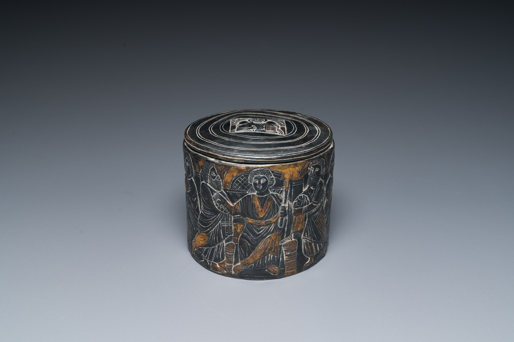 A probably Byzantine parcel-gilt silver pyxis, possibly Italy, 14th C. or later