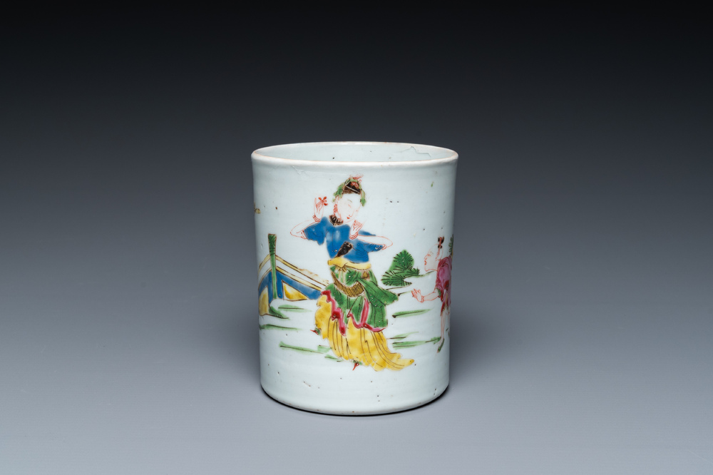 A Chinese famille rose brush pot, Yongzheng