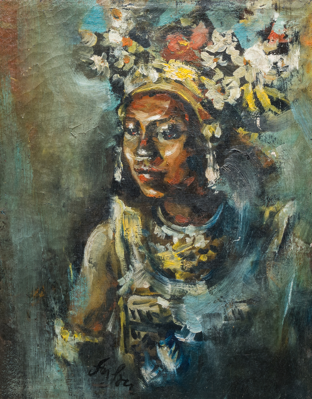 Roland Strasser (1895-1974): Portrait d'une danseuse &agrave; Bali, huile sur toile