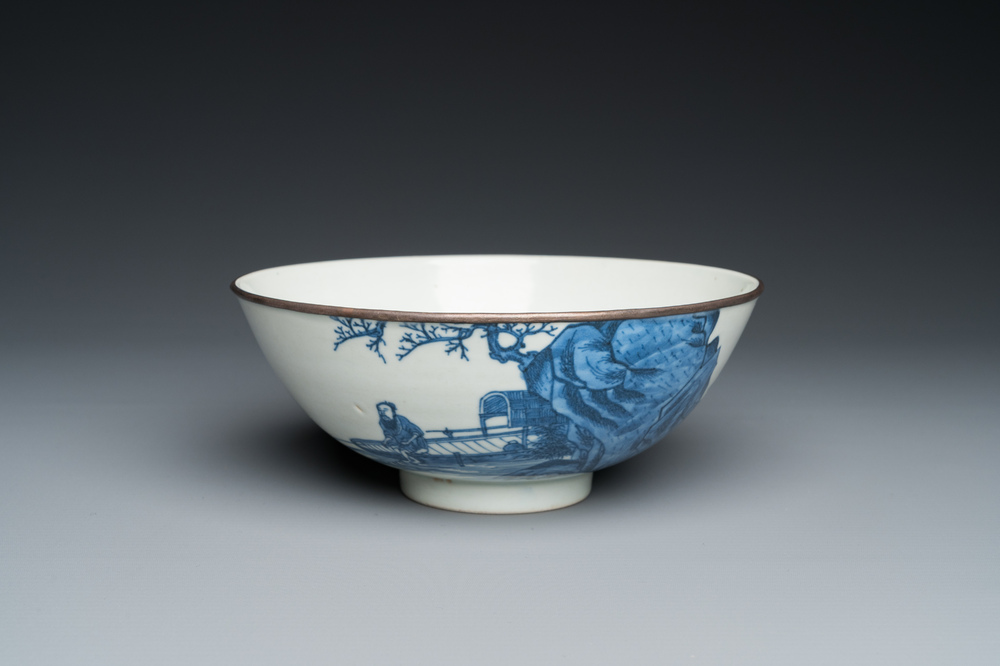 A Chinese blue and white 'Bleu de Hue' bowl for the Vietnamese market, Thường t&acirc;m lạc sự 賞心樂事 mark, 19th C.