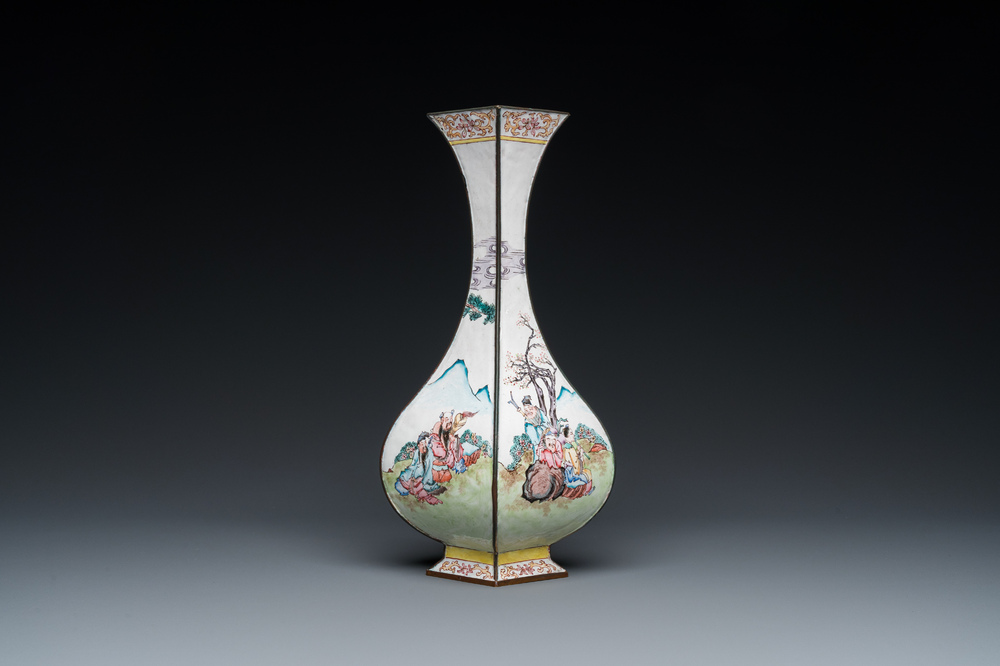 A Chinese lozenge-shaped Canton enamel vase, Qianlong