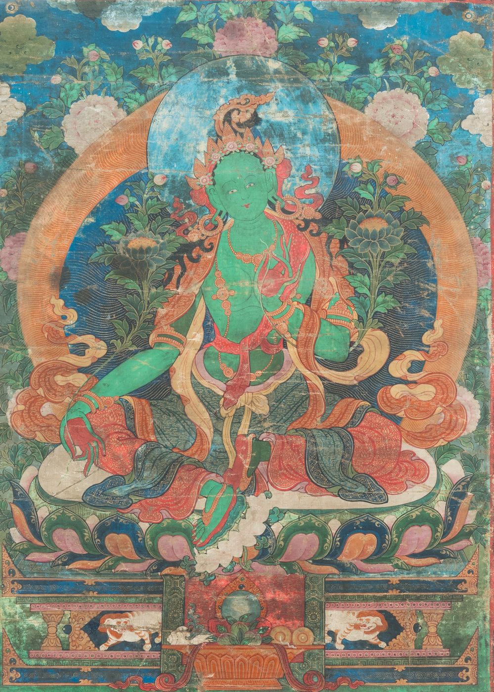 Thangka figurant Tara Verte, Tibet, 17&egrave;me