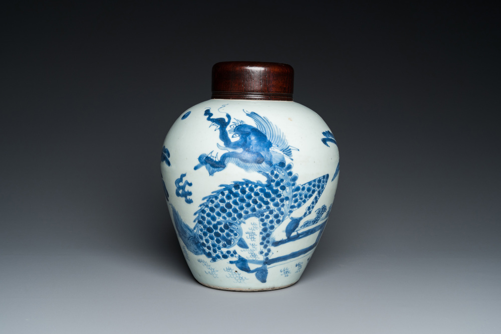 A Chinese blue and white 'qilin' jar, Shunzhi