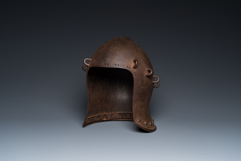 An Italian iron 'bascinet' helmet, 19th C. or older